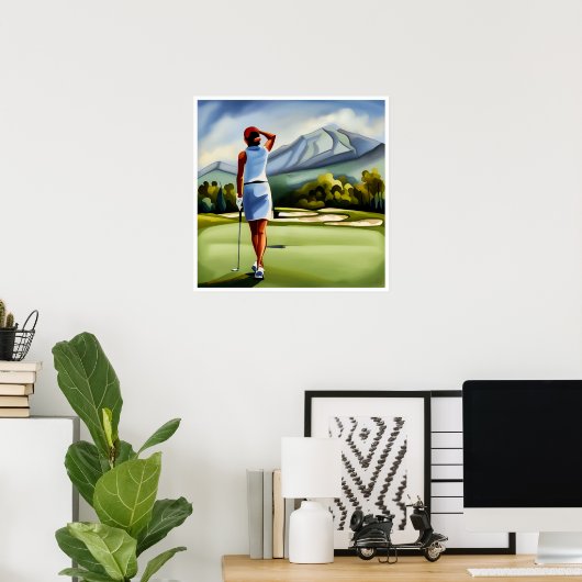 Vrouw Golfer schilderij - Art Print (Thuiskantoor)