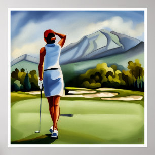 Vrouw Golfer schilderij - Art Print