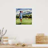 Vrouw Golfer schilderij - Art Print (Keuken)