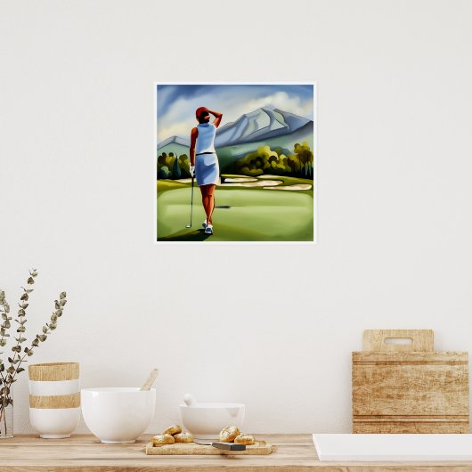 Vrouw Golfer schilderij - Art Print (Keuken)