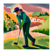 Vrouw Golfer schilderij - Art Print