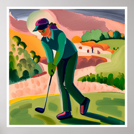 Vrouw Golfer schilderij - Art Print (Voorkant)