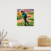 Vrouw Golfer schilderij - Art Print (Keuken)