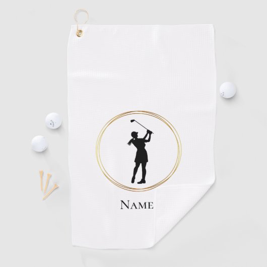 Vrouw Golfer Silhouet Gepersonaliseerde Golfhanddo Golfhanddoek (Insitu)