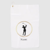Vrouw Golfer Silhouet Gepersonaliseerde Golfhanddo Golfhanddoek (Voorkant)