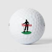 Vrouw golfer silhouet op de groene gewoonte golfballen (Voorkant)