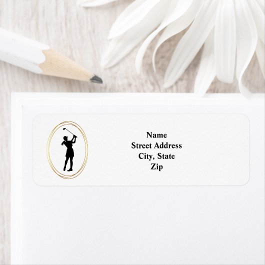 Vrouw Golfer Silhouet retour adreslabel Etiket (Insitu)