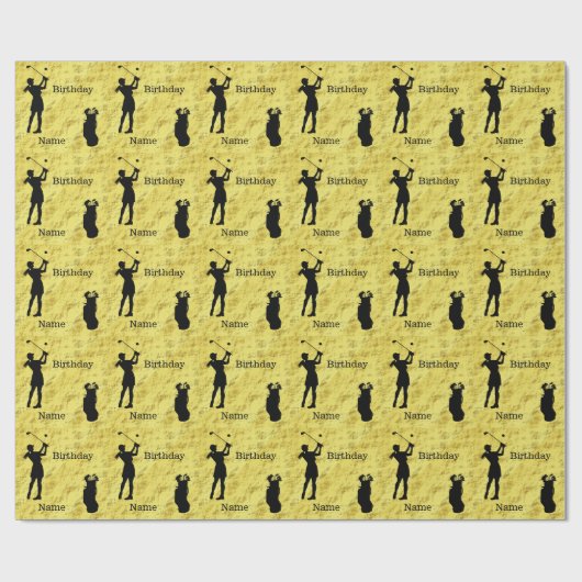 Vrouw Golfer Silhouet Verjaardags Wrapping Papier (Vlak)