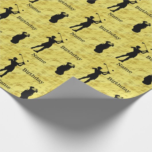 Vrouw Golfer Silhouet Verjaardags Wrapping Papier (Hoek)