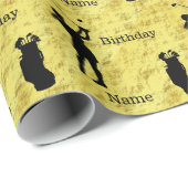 Vrouw Golfer Silhouet Verjaardags Wrapping Papier (Rol Hoek)