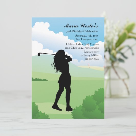 Vrouw Golfer Uitnodiging (Staand voorkant)