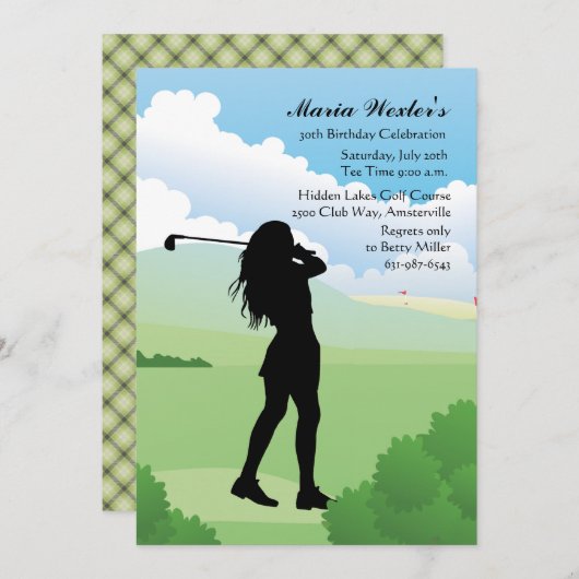 Vrouw Golfer Uitnodiging (Voorkant / Achterkant)