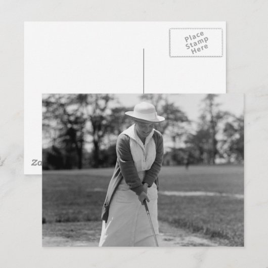Vrouw Golfing,  jaren 1910 Briefkaart (Voorkant / Achterkant)