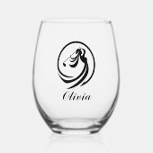 Vrouw Golfspeler Silhouet gepersonaliseerd Wijnglas Zonder Voet (Voorkant)