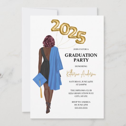 Vrouw Graduation Party Invitation Kaart (Voorkant)