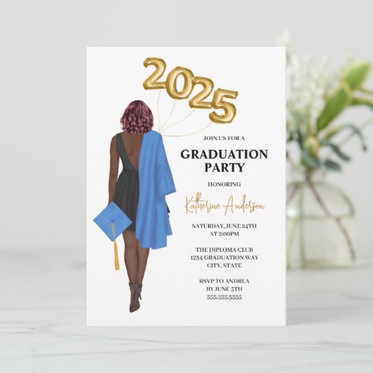 Vrouw Graduation Party Invitation Kaart (Staand voorkant)