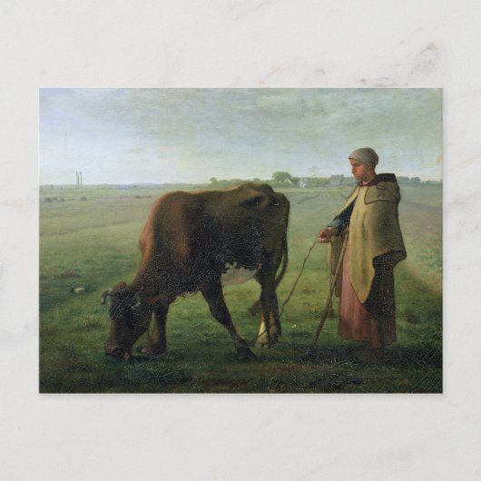 Vrouw Grazing haar Koe, 1858 Briefkaart (Voorkant)