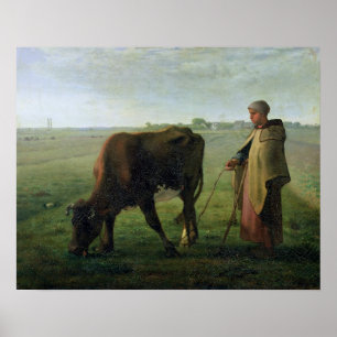 Vrouw Grazing haar Koe, 1858 Poster