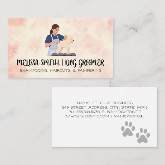 Vrouw Groomer Snijden Honden Haar Visitekaartje (Voorkant / Achterkant)