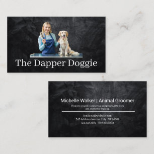 Vrouw Grooming Schattige Doggie Visitekaartje