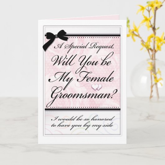 Vrouw Groomsman bruiloft Elegante Rozen en harten Kaart (Gele Bloem)