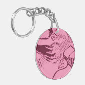 Vrouw Guitar hand roze invert. Sleutelhanger (Voorkant Links)