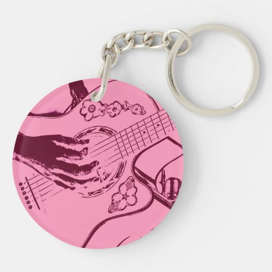 Vrouw Guitar hand roze invert. Sleutelhanger (Achterkant)