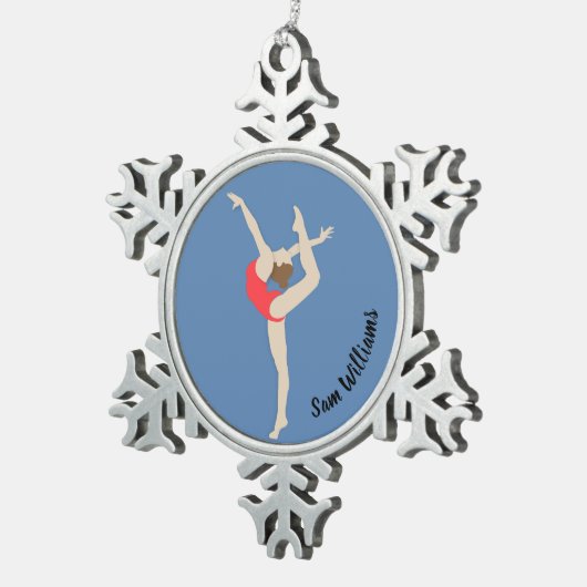 Vrouw Gymnast Tin Sneeuwvlok Ornament (Rechts)