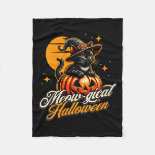 Vrouw Halloween - Magische Zwarte Kat Heks Pompoen Fleece Deken