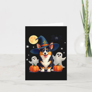 Vrouw Halloween Zwart En Lichtbruin Corgi Heksen Kaart