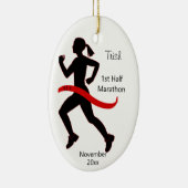 Vrouw Halve Marathon Runner Ornament in Rood (Rechts)