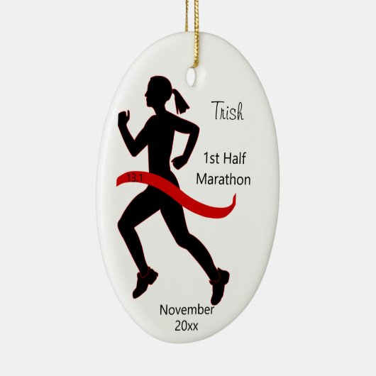 Vrouw Halve Marathon Runner Ornament in Rood (Rechts)