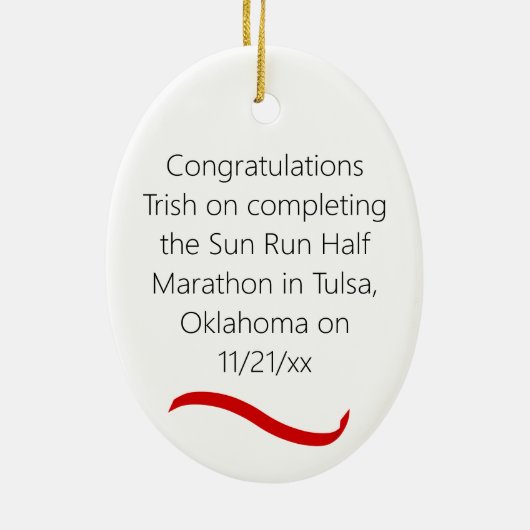 Vrouw Halve Marathon Runner Ornament in Rood (Achterkant)