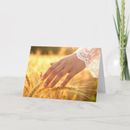 Vrouw Hand Aanraken Tarwe pluimen Kaart