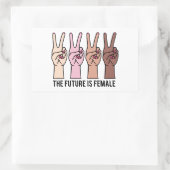 Vrouw handen met vredesbord rechthoekige sticker (Tas)