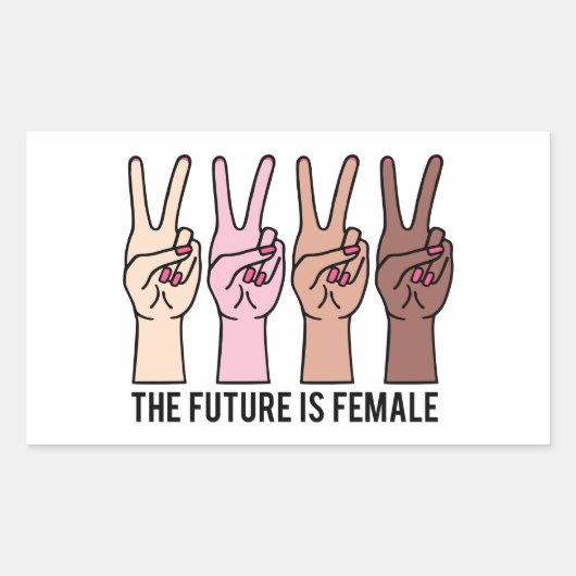 Vrouw handen met vredesbord rechthoekige sticker (Voorkant)