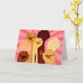 Vrouw handen met vuist opgestaan kaart (Gele Bloem)