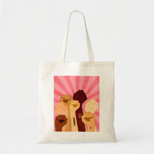 Vrouw handen met vuist opgestaan tote bag