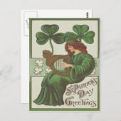 Vrouw Harp van Erin Shamrock Briefkaart (Voorkant / Achterkant)