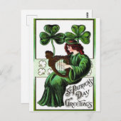 Vrouw Harp van Erin Shamrock, St Patrick's Day Briefkaart (Voorkant / Achterkant)