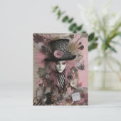 Vrouw Hatter Pink Mixed Media Collage Briefkaart (Staand voorkant)