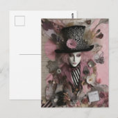 Vrouw Hatter Pink Mixed Media Collage Briefkaart (Voorkant / Achterkant)