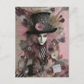 Vrouw Hatter Pink Mixed Media Collage Briefkaart (Voorkant)