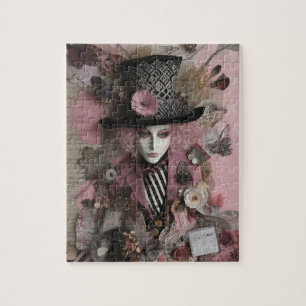 Vrouw Hatter Pink Mixed Media Collage Legpuzzel