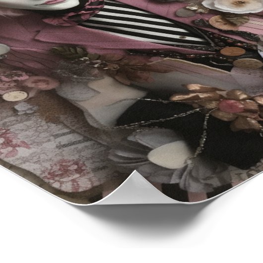 Vrouw Hatter Pink Mixed Media Collage Poster (Hoek)