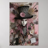 Vrouw Hatter Pink Mixed Media Collage Poster (Voorkant)