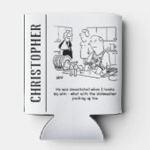 Vrouw heeft een gebroken arm, dus Man doet de vern Blikjeskoeler (Achterkant)