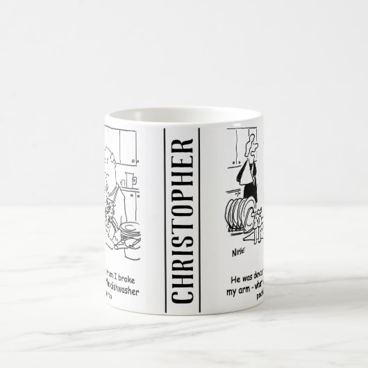 Vrouw heeft een gebroken arm, dus Man doet de vern Koffiemok (Center)