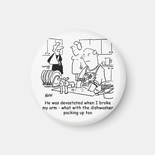 Vrouw heeft een gebroken arm, dus Man doet de vern Magneet (Voorkant)