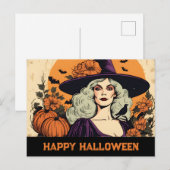   Vrouw Heks Bloem Happy Halloween Briefkaart (Voorkant / Achterkant)